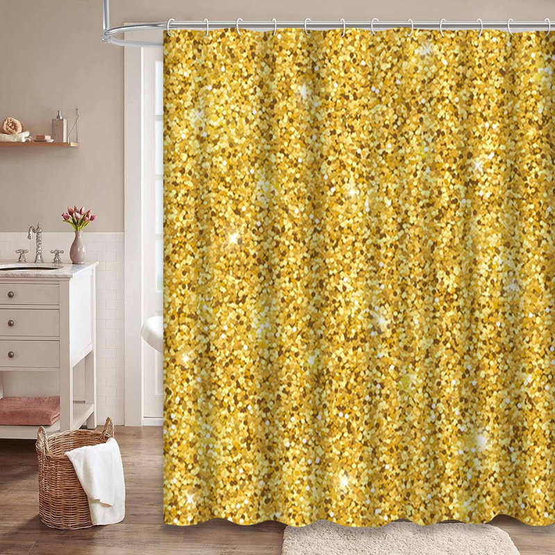Rideau de douche imperméable doré, rideaux de douche pour la salle de bain avec 12 crochets, 72" L x 84" W