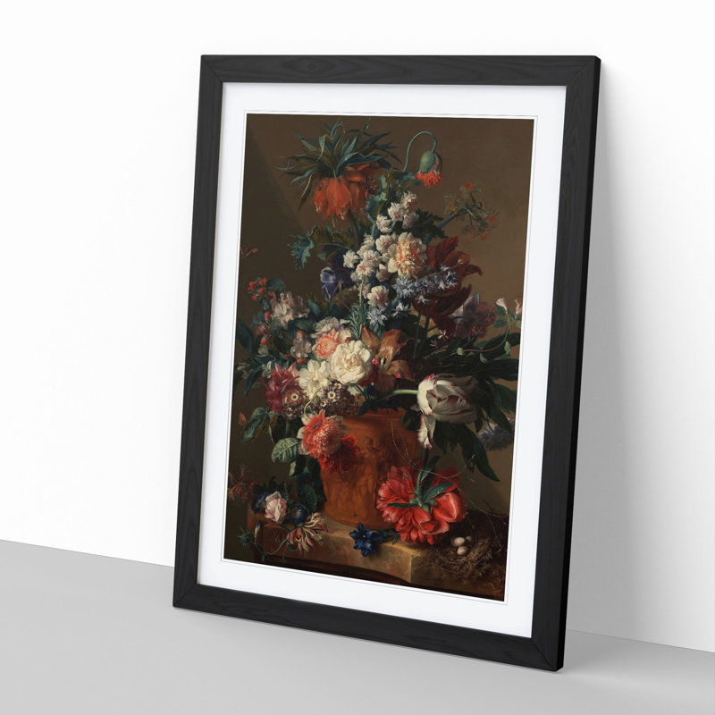 Still Life with Flowers Vol.11 by Jan Van Huysum - Picture Frame Painting, 65cm H x 48cm W x 2cm D, Black