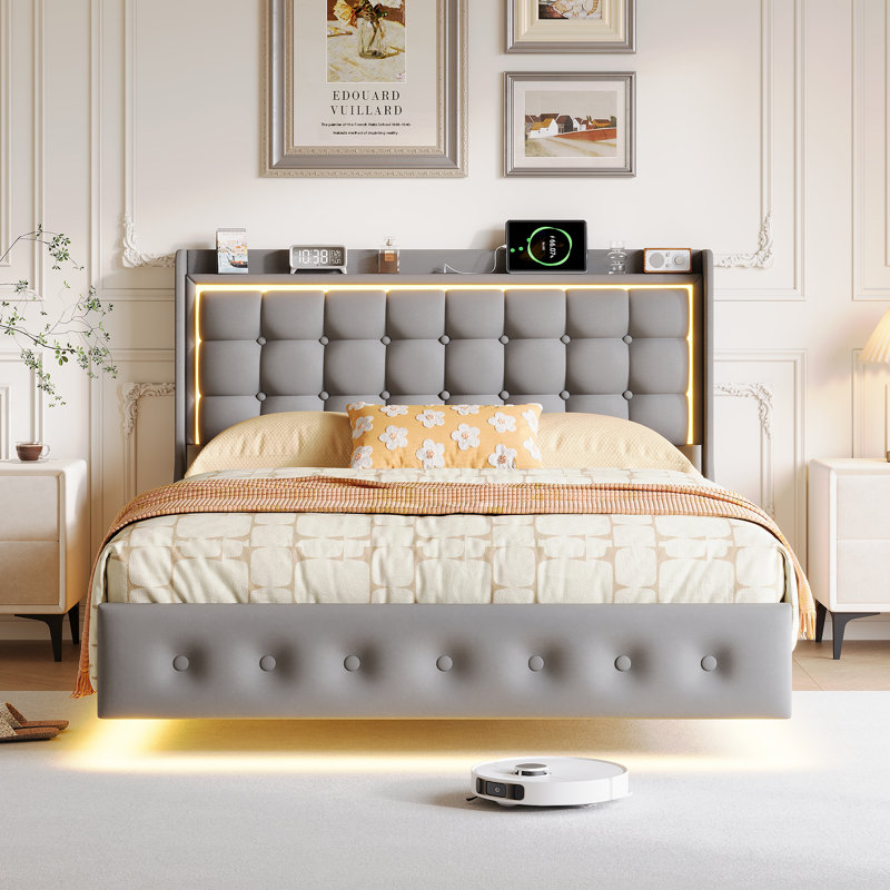 Upholstered Bed, Grey, European Kingsize (160 x 200 cm)