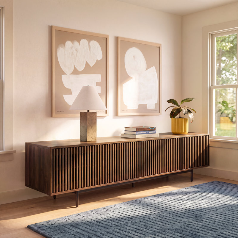 Mid-Century Modern TV Stand, 21.26" H x 95" W x 18.89" D, Walnut