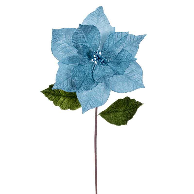 Vickerman 12" x 20" Velvet Razor Poinsettia Stem. It includes four pieces per bag., Light Blue