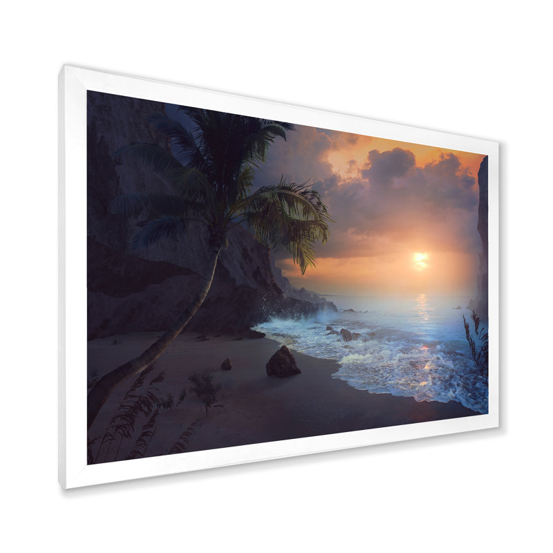 Sunrise Peaceful Beach - Art nautique et côtier sur toile, Cadre photo blanc, H 12 po x l 20 po x P 1 po