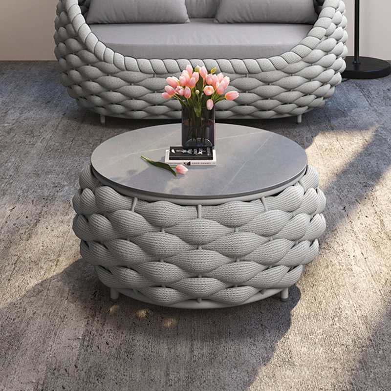 Round Metal Outdoor Coffee Table , 28.4'' in. W 28.4'' in. D, Light Gray