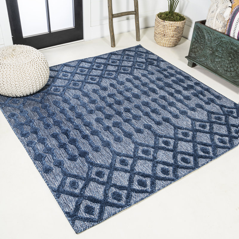 Tapis bleu marine intérieur / extérieur Adalbern, Carré 5 pi 3 po