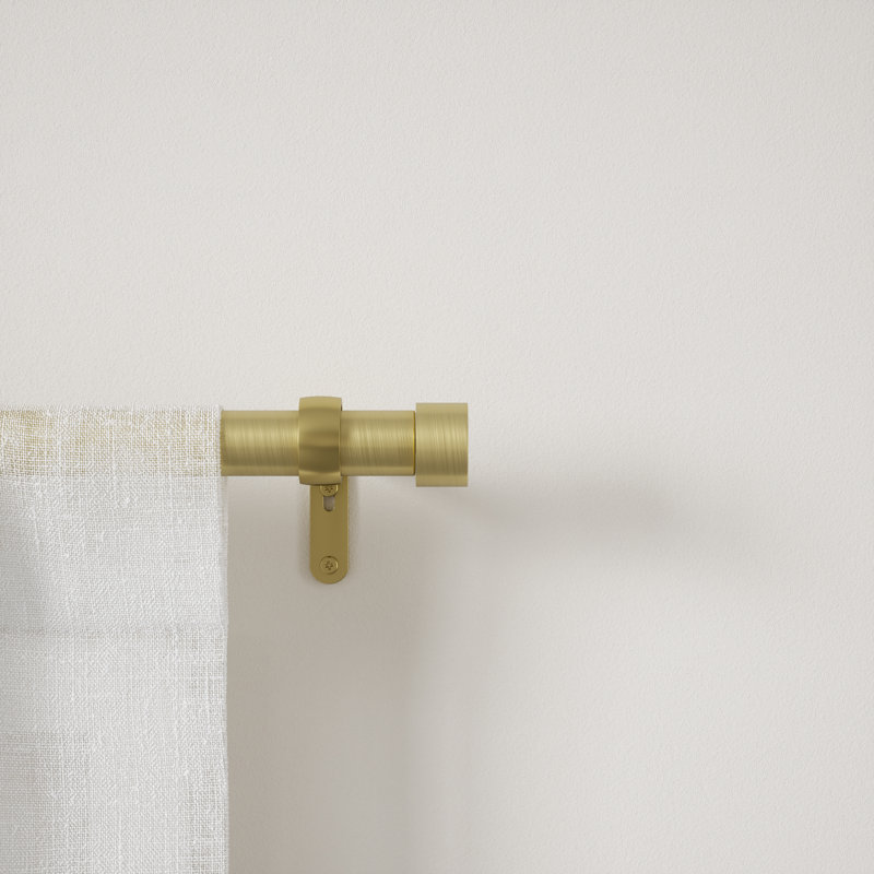 Gold Adjustable Single Curtain Rod with Finials and Brackets