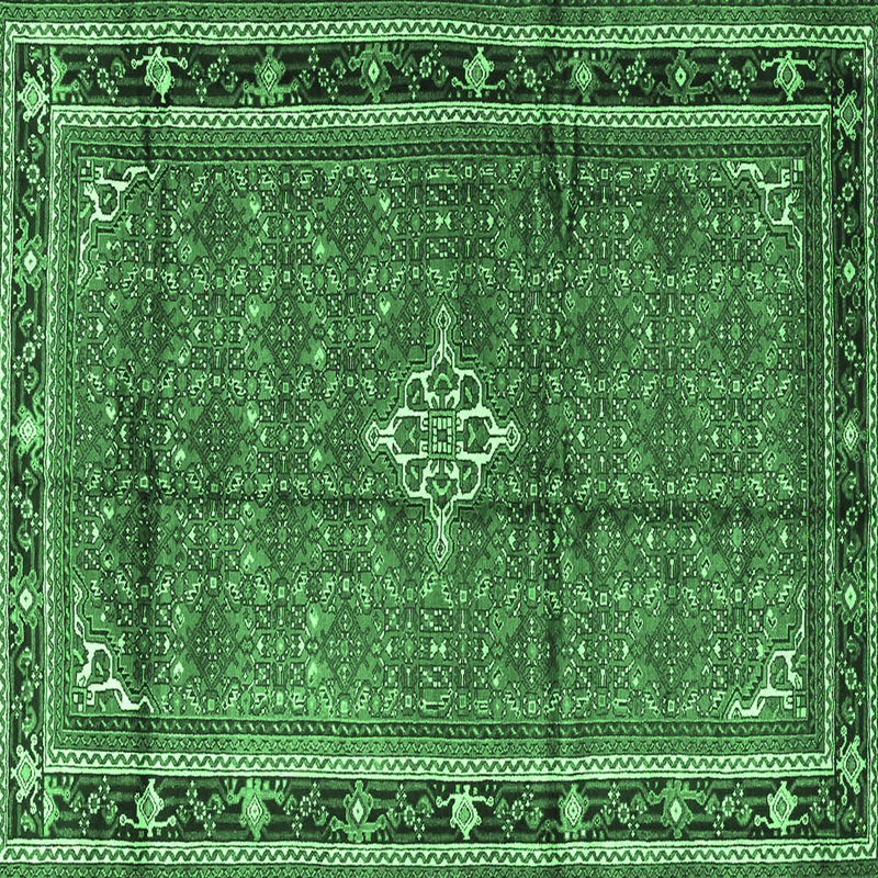 Tapis oriental en laine / polyester tissé à la machine en vert / noir / ivoire, Carré 3 pi