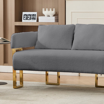 TS Modern Decorative Chair, Living Room Side Chair With Gold Metal Legs, No Wheels, Suitable For Dressing Area, Reception Room, Office,Teddy Fleece Upholstered Metal Foot Sofas    Grey