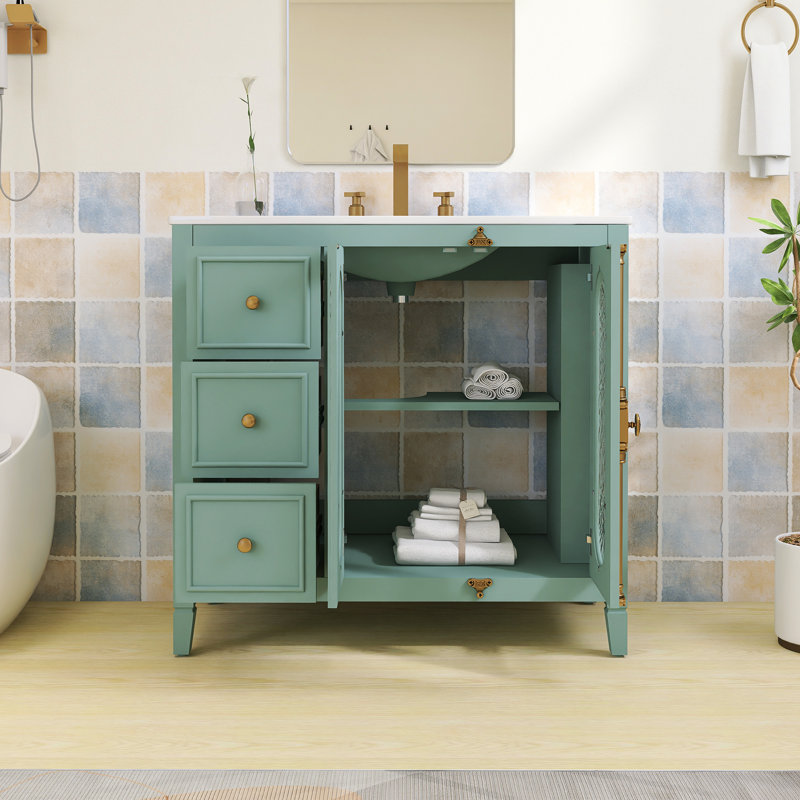 Ensemble de meuble-lavabo autoportant 36 po avec comptoir en céramique 36 po, Vert