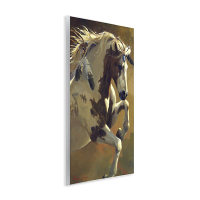 Rearing Horse with Feather Adornments Wall Plaque Art, design by Carolyne Hawley