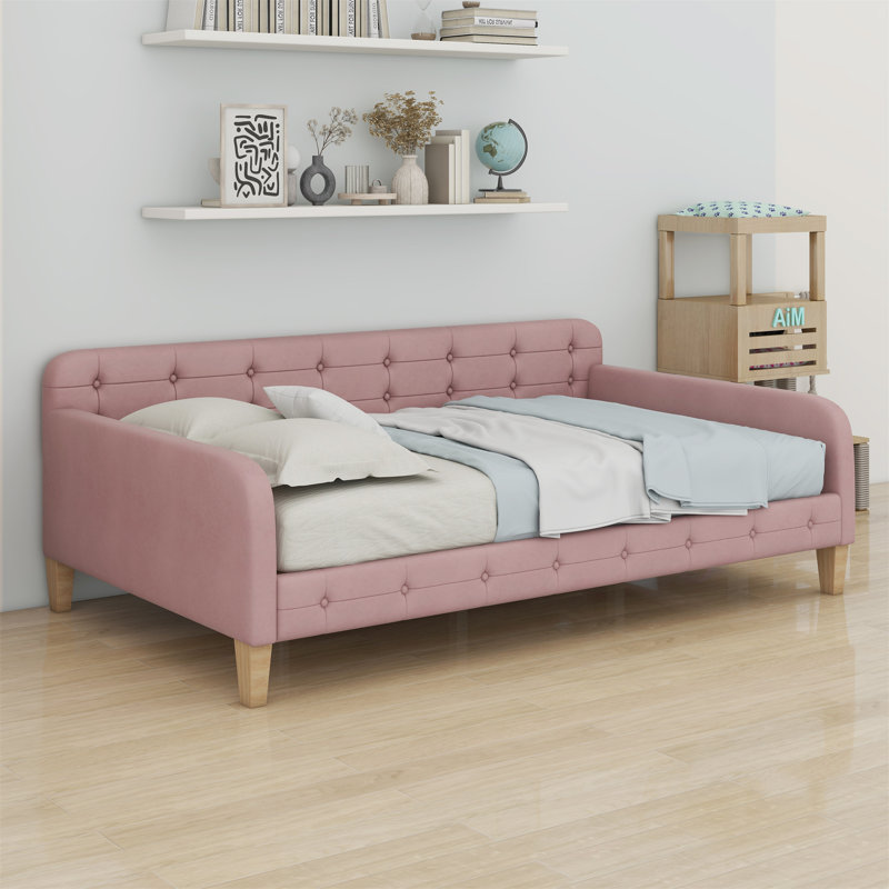 Upholstered Daybed With Support Legs, Rose