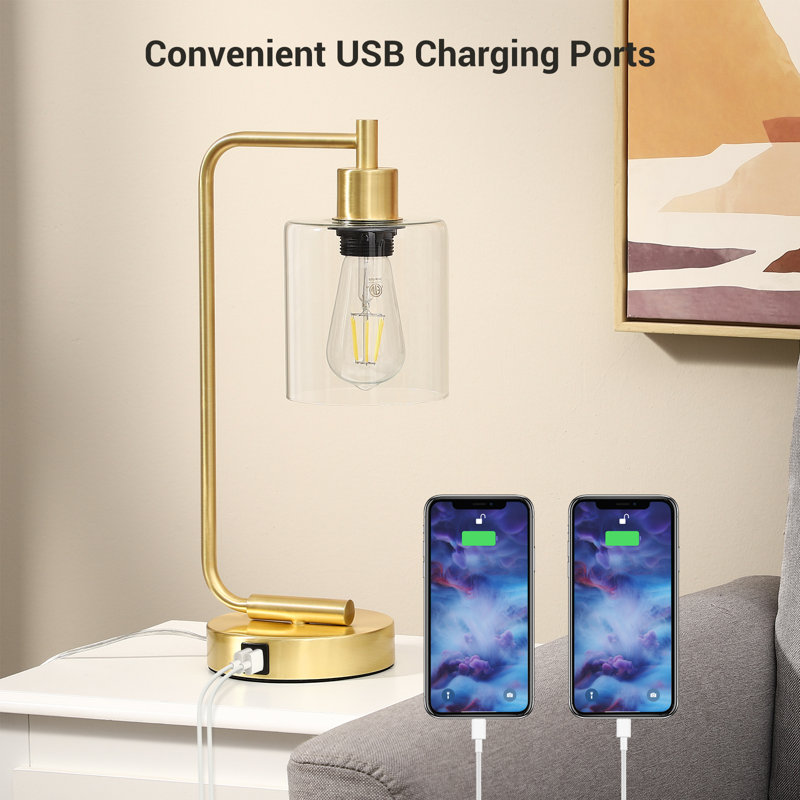 Cloutier 16.3" Dimmable Table Lamp With USB And Touch Control, Gold