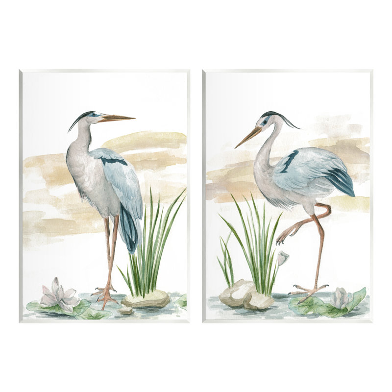 «Stupell Industries Herons on Marsh Shore», ensemble de 2 toiles murales par Melissa Wang, H 15 po x l 10 po x P 0,5 po