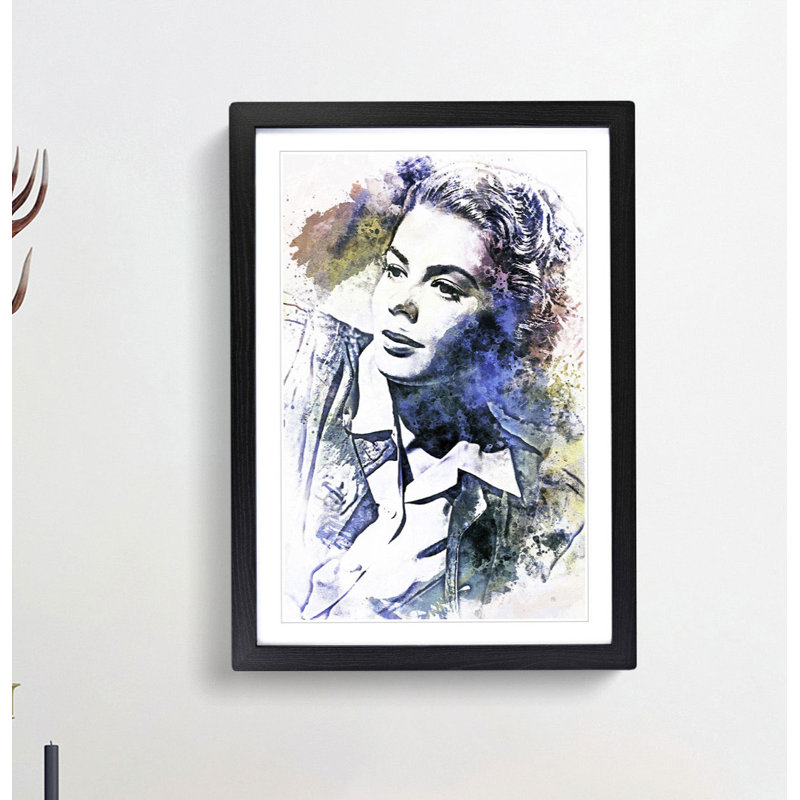 Ingrid Bergman in Abstract - Framed Print, 76cm H x 50cm W x 2cm D, Black