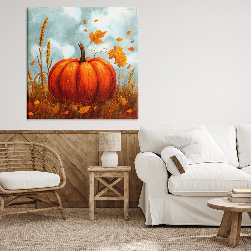 Toile citrouille et feuilles tombantes, design par Creative Studio, H 36 po x l 36 po