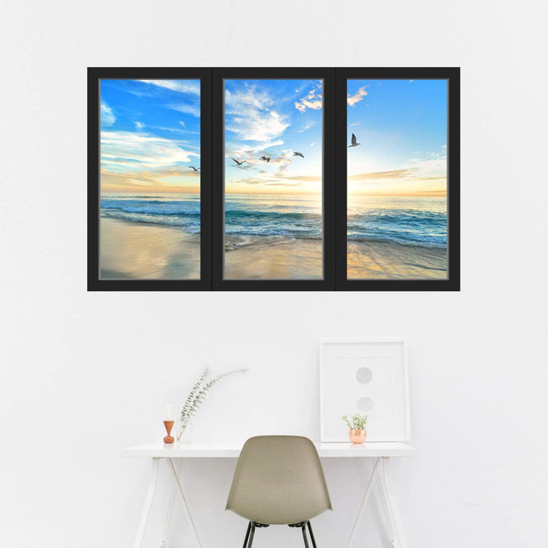 Décalcomanie murale bureau de plage coucher de soleil, H 24 po x l 40 po x P 0,7 po