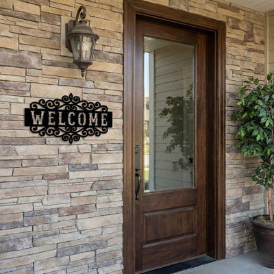 Decorative Metal Welcome Wall Sign with Ornate Scroll Design 10"