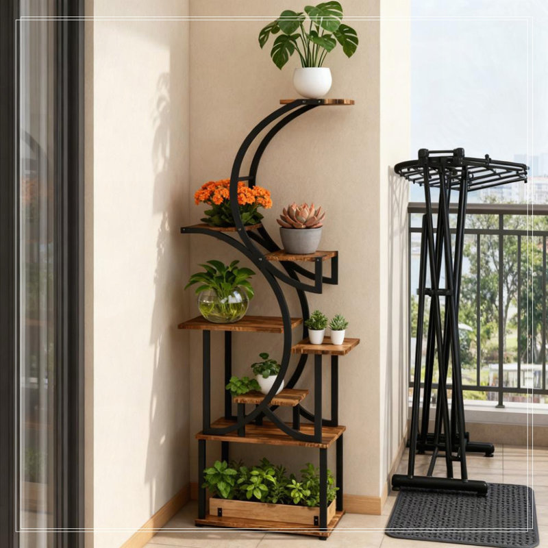 Support pour plante en forme de S, tablette pour plante à 8 niveaux, support à plante d'angle pour plantes multiples