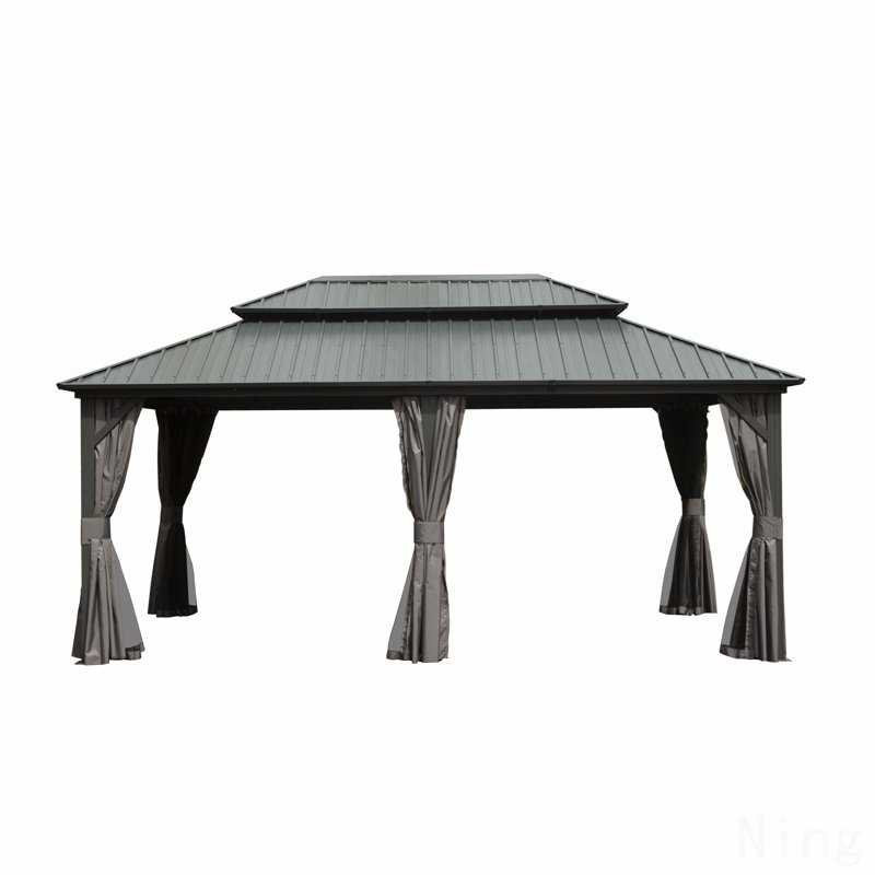 12X18FT Gazebo Aluminum, Mosquito Net For Outdoor Use With Galvanized Steel Double Roof, 120" H x 213.6" W x 142.8" D, Gray