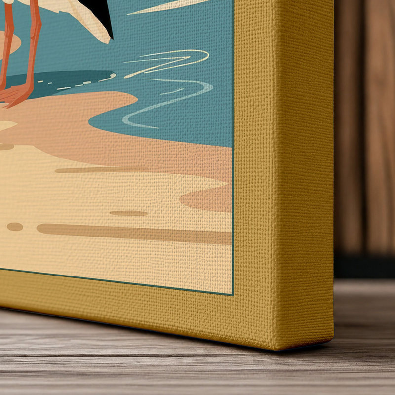 Pelican at Rest Coastal - Wrapped Canvas, 36x24 - 91.4 x 61.0 cm, Ochre Border