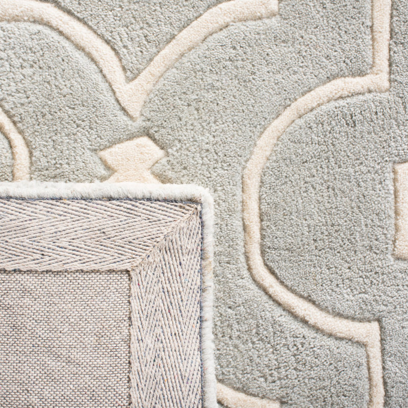 Tapis gris / ivoire en laine touffeté à la main Carolene, Tapis de couloir 2 pi 3 po x 9 pi
