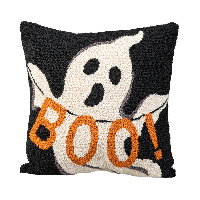 14"H Hooked Halloween Ghost "BOO" Pillow