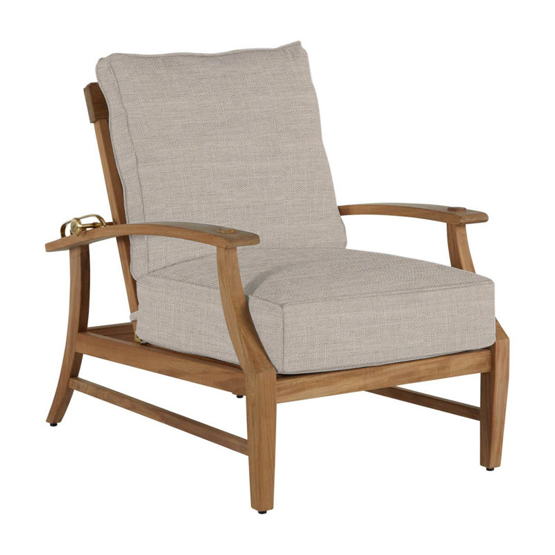 Croquet Teak Patio Chair with Cushions, Natural Teak, Rollo Chambray InsideOut® Linen, Welt