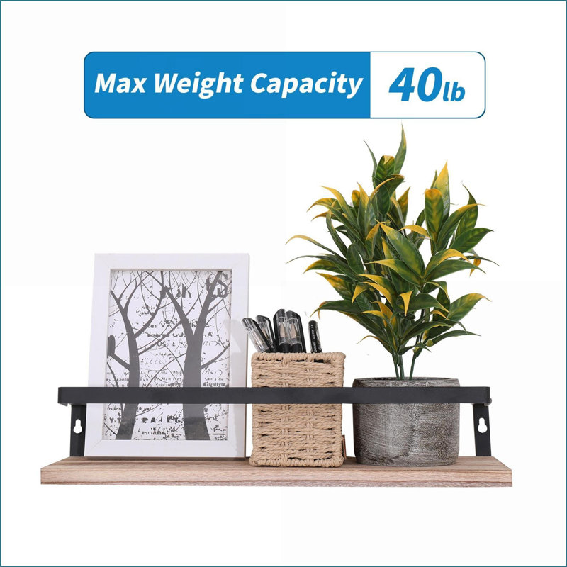 Floating Shelves Set of 2, Rustic 5.5"D x16.5"W x3.5"H Wall Mounted Shelves with Metal Brackets | Natural Wood | Metal &amp; Wood