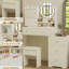 Bureau de meuble-lavabo moderne pour chambre à coucher, blanc, avec miroir et lumières, plusieurs rangements, tablettes réglables, maquillage et lumières pour la chambre à coucher - 3 choix de couleurs, tablettes,