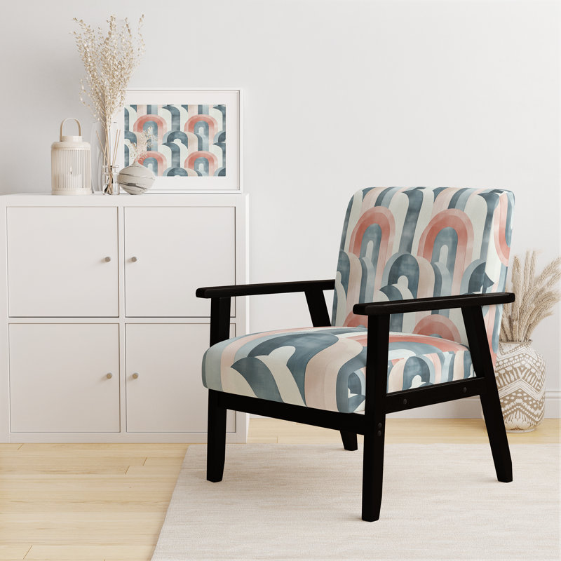 Chaise rembourrée Modern - Fauteuil gris Mid-Century Arc Line, Black Square Arms