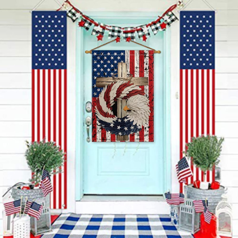 Drapeau de jardin 2 x 18 po Godelind, Toile de jute, H 28 po x l 40 po