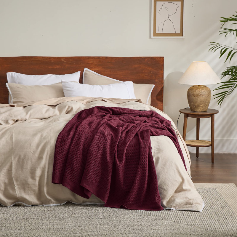 Jeté 100% coton 406 g / m² Literie respirant gaufré GentleSoft ™, Très grand simple, Rouge Bourgogne