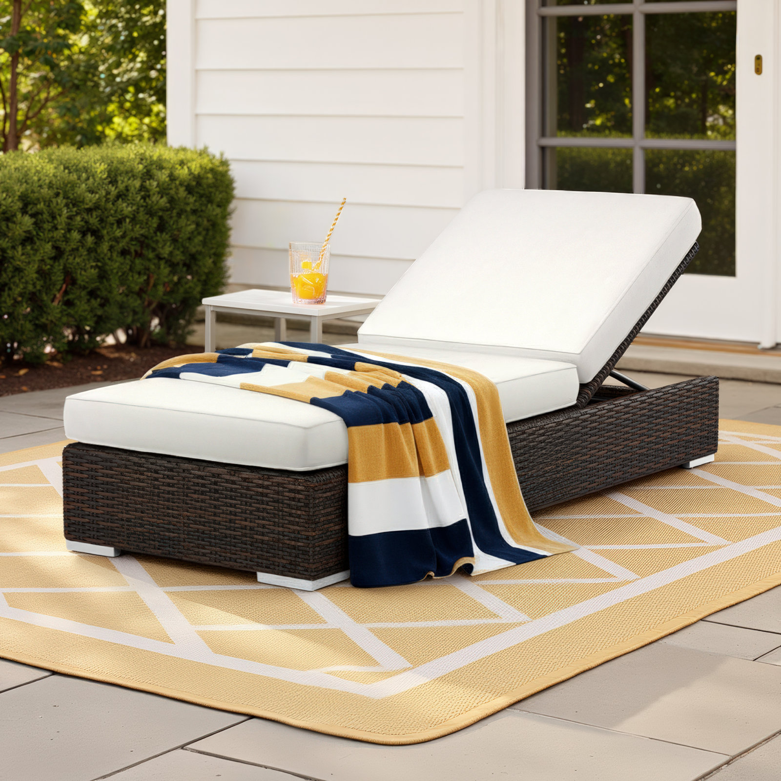 78.75'' Outdoor Resin Wicker Chaise Lounge, Canvas Flax Sunbrella® Canvas