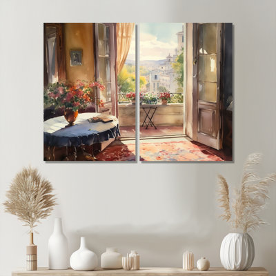 Beautiful View In To Rome, Italie - impressions sur toile beige, 2 pièces