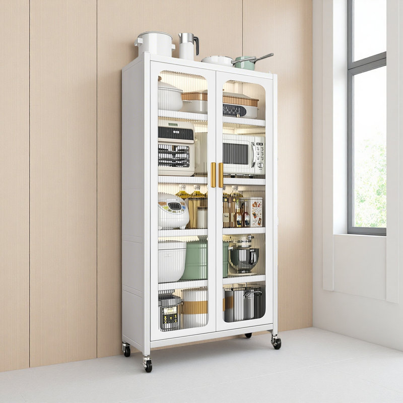 Armoire de rangement pour garde-manger 65 po, armoire de rangement en métal à 6 niveaux avec porte transparente, tablettes et roulettes réglables, garde-manger
