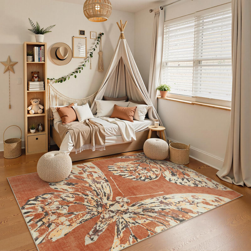  Tapis lavable papillon anti-dérapant, Rectangle 5 pi x 7 pi