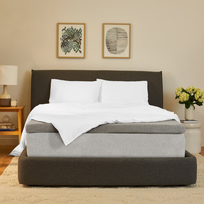 Queen Gray Foam Mattress Topper with Quilted Knit Cover