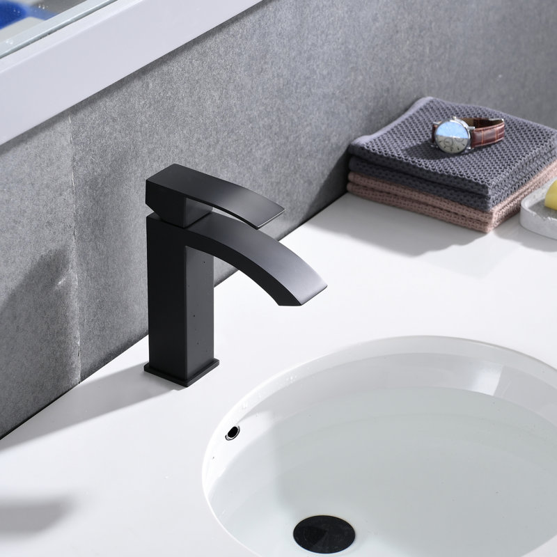 Bathroom Faucet With Waterfall Spout And Pop - Up Drain  Overflow , Matte Black Stainless Steel, Stable Water Flow Design Single Handle For Sink Overflow, Rust Beautiful Effect