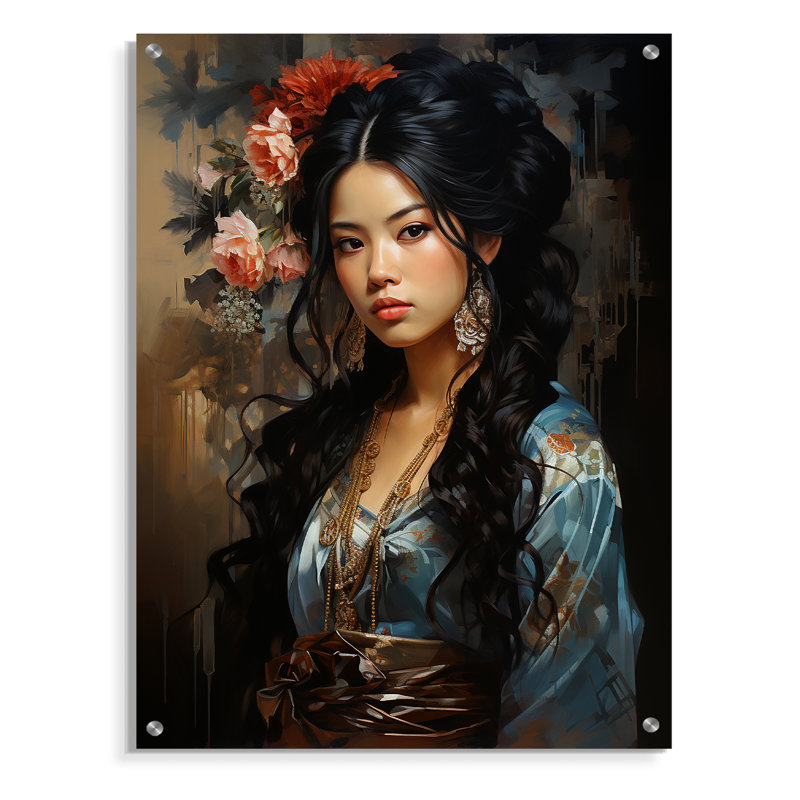 Asian Art Geishas Grace II - Art asiatique, art mural en acrylique pour le salon, H 40 po x l 30 po