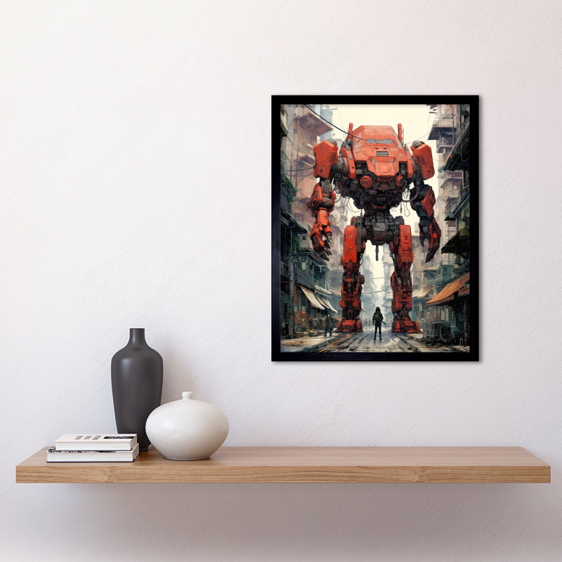 Red Mecha Robot In City Street - Single Picture Frame Print
