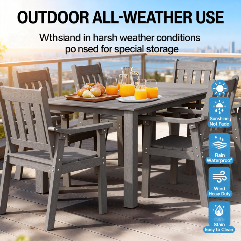 All Weather Outdoor Table and Chairs 7 Pieces Patio Dining Sets Outside Furniture With Umbrella Hole& Aluminum Frame HIPS Modern Patio Dining Set for 6 Person for Outside Backyard/Porch/Deck, 1-Tables 6-Chairs