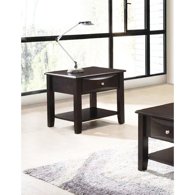 Table de bout en bois brun avec tiroir et tablette de rangement rectangulaire supplémentaire pour un intérieur séduisant