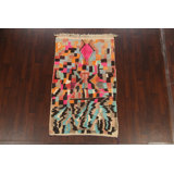 Tapis multicolore noué à la main de conception unique 4 pi x 6 pi 6 po