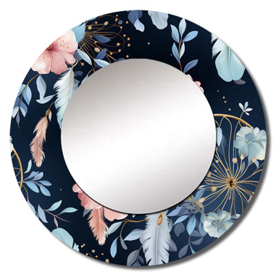 Rumina Ethereal Dreamcatchers Boho Pattern - Floral Decorative Mirror, Pink Round Wall Mirror, Printed Metal Art