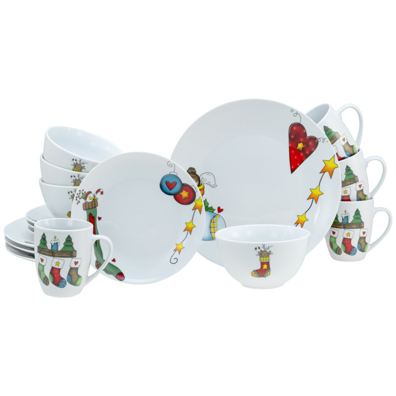 Luna Piece Porcelain China Dinnerware Set - Service for 4