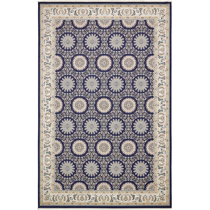 Tapis oriental bleu / beige / ivoire Kelayeh, Rectangle 5 pi x 8 pi