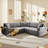 Pull-Out Sofa Bed Sectional,Chenille Modular Sleeper Sectional L Shaped Couch Sofa Bed-595027551