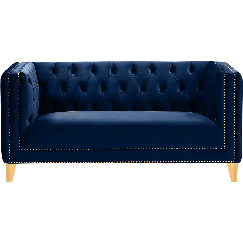 Michelle 66" Velvet Square Arm Sofa, Navy Velvet