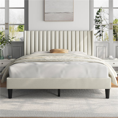 Upholstered Bed Frame with Wing Side