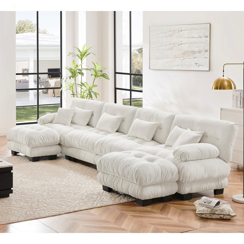 Canapé modulaire Free Combination, canapé en U pour le salon, canapé 4 places avec 2 repose-pieds, chenille blanc