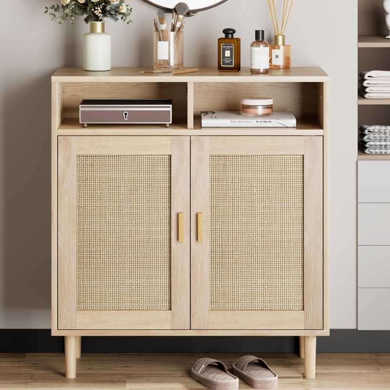 Rattan Sideboard Buffet Cabinet with 2 Doors, Modern Storage for Kitchen, Dining & Coffee Bar, 1 PC